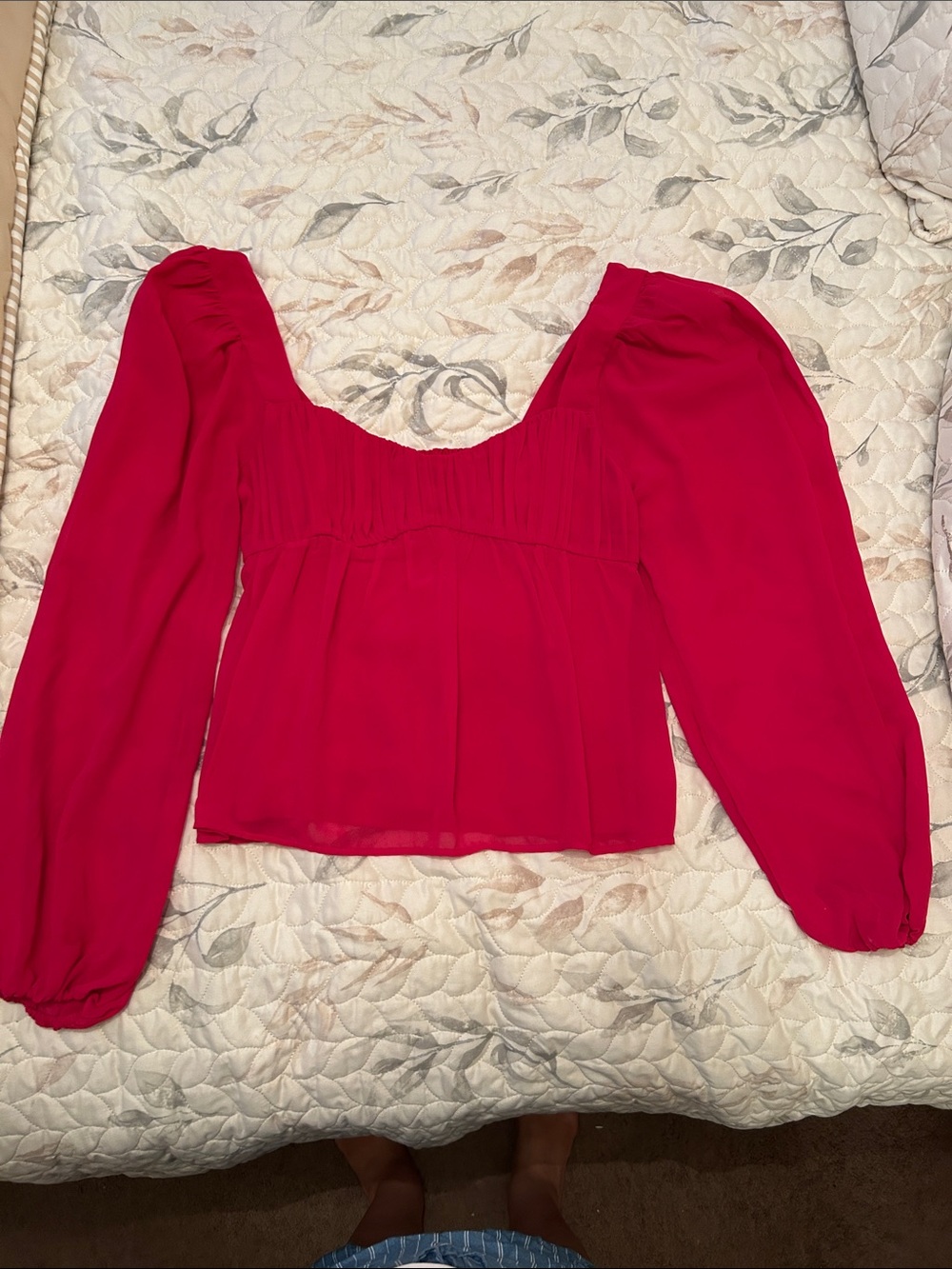 Abercrombie & Fitch Bright Pink Square-Neck Peasant Blouse